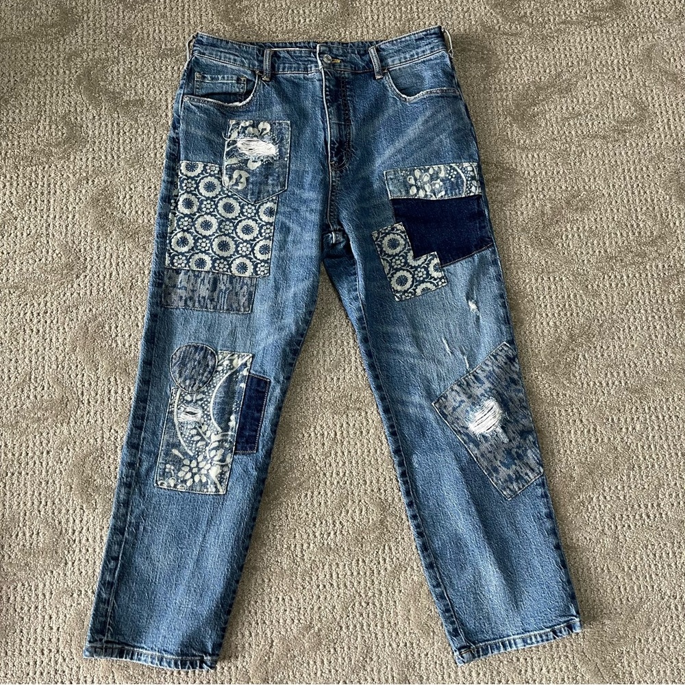 Anthropologie Blue Patchwork Boyfriend Jeans - Picture 4 of 10